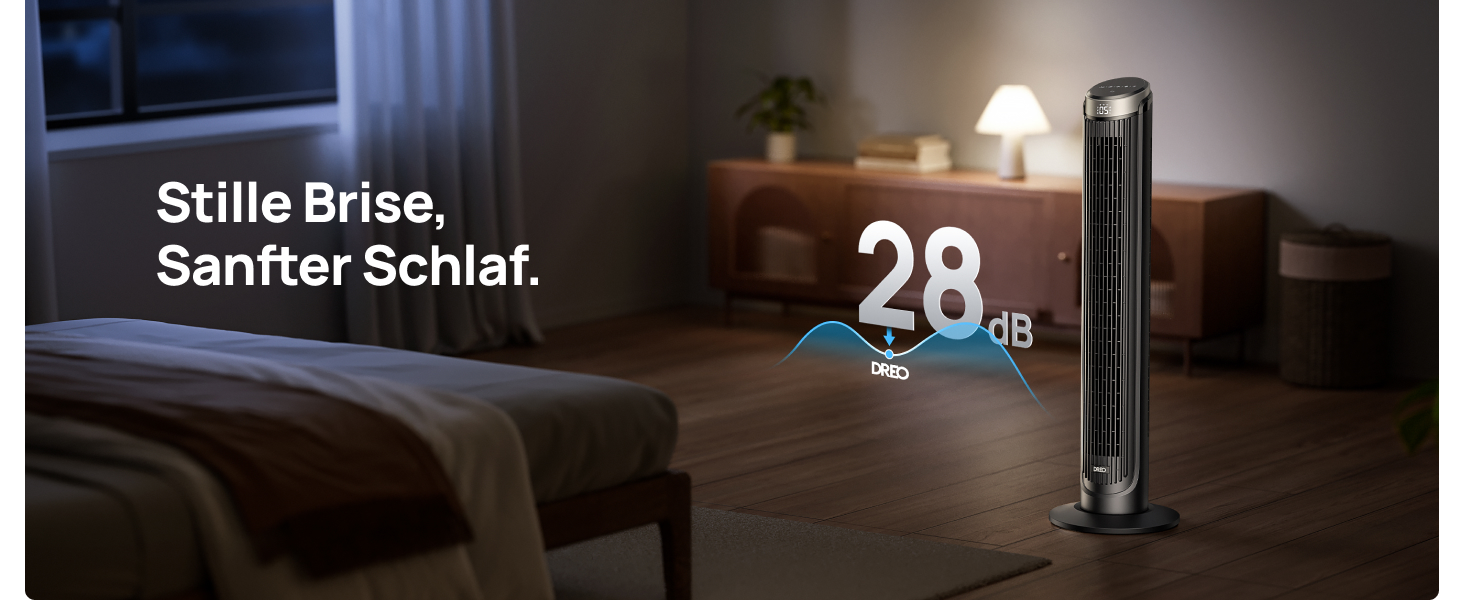 DREO Smart Tower Ventilator: Тихий вентилятор з Wi-Fi, дистанційним керуванням та керуванням голосом (Alexa), 90° осциляція, 5 швидкостей, 12-годинний таймер, сріблястий