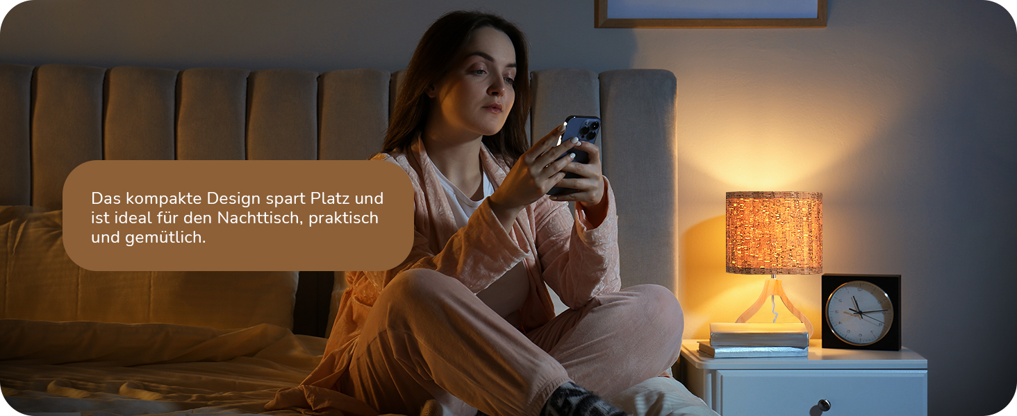 EDISHINE Дерев'яна Настільна Лампа з абажуром з льону, E27, для вітальні, спальні, в стилі кантрі [Енергоклас F], колір: корічневий