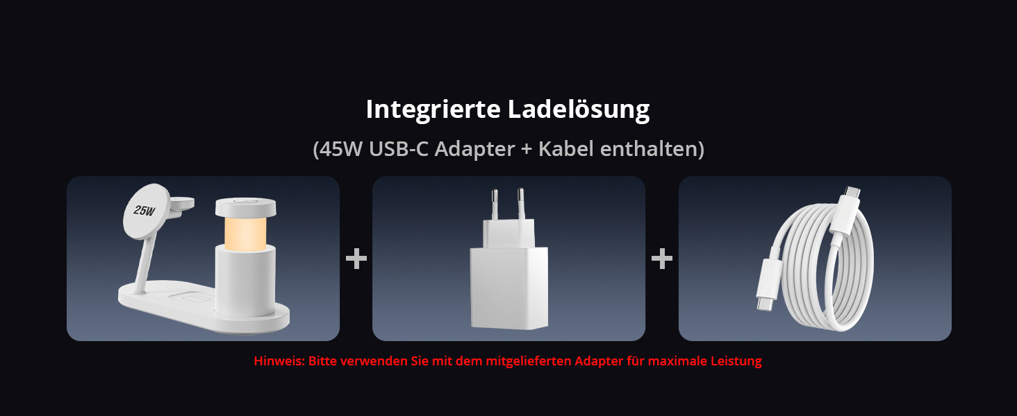 GEEKERA 25W Бездротова зарядка 4-в-1 MagSafe для iPhone 17/16/15/14/13/12, Apple Watch, AirPods + Блок живлення 45W (білий)