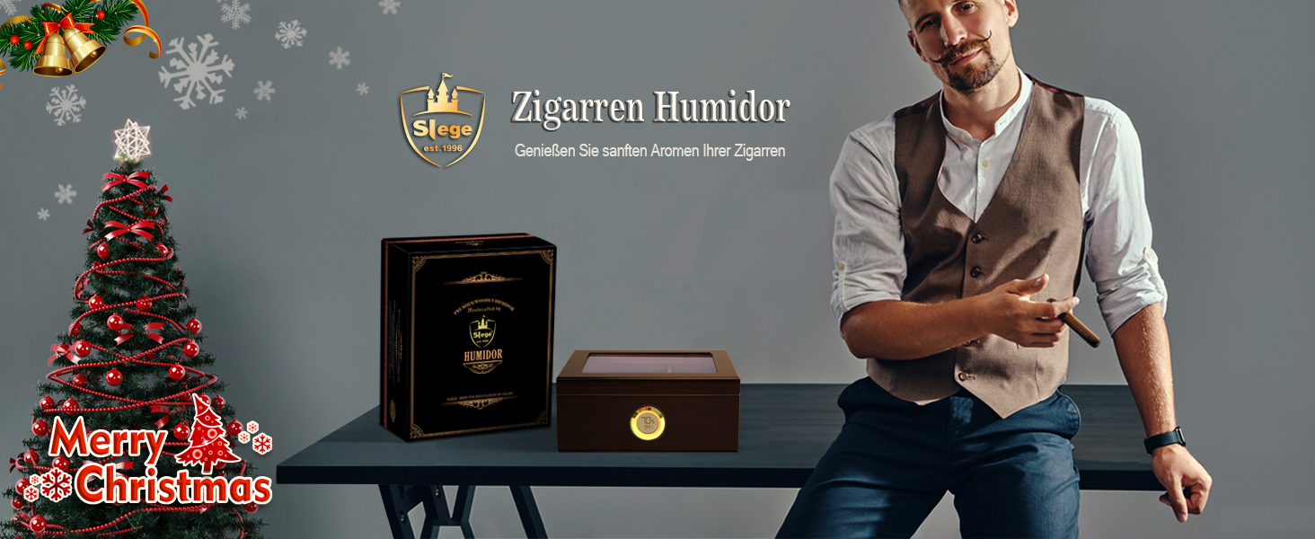 Вишуканий цигарковий вологий ящик (гумодор) ручної роботи з іспанського кедра, цифровим гігрометром, зволожувачем та роздільниками. Подарунок для чоловіків (30-50 сигар). Чорний колір.