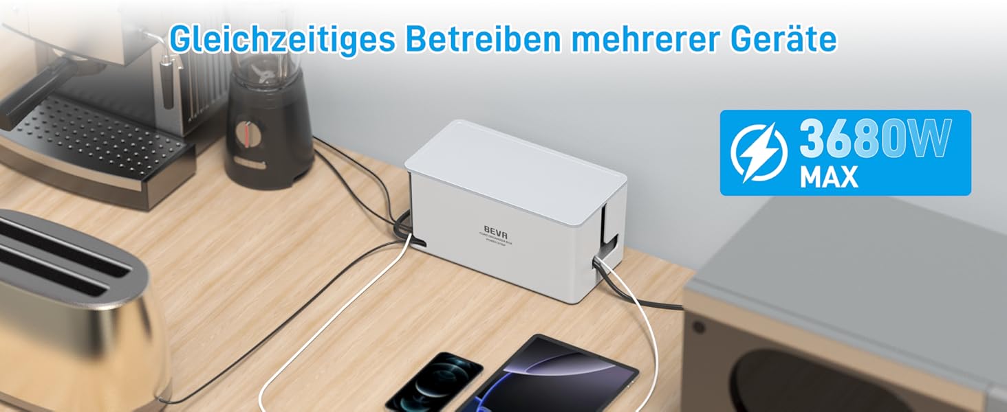 Блок розеток BEVA з прихованими роз'ємами, 3680W/16A, захист від перенапруги 1050J, 6 розеток + 3 USB-A + 1 USB-C (15W), з вимикачем, білий, 2м кабель