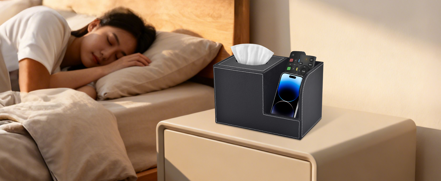 Організатор для серветок з шкіри, коробка для тканинних серветок, квадратна, з тримачем для пульта, чорний