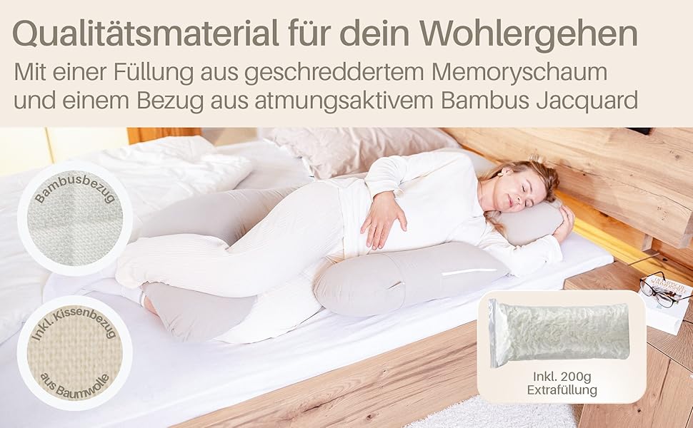 Подушка для вагітних та годування XL, Memory Foam, бавовняний чохол, бежева