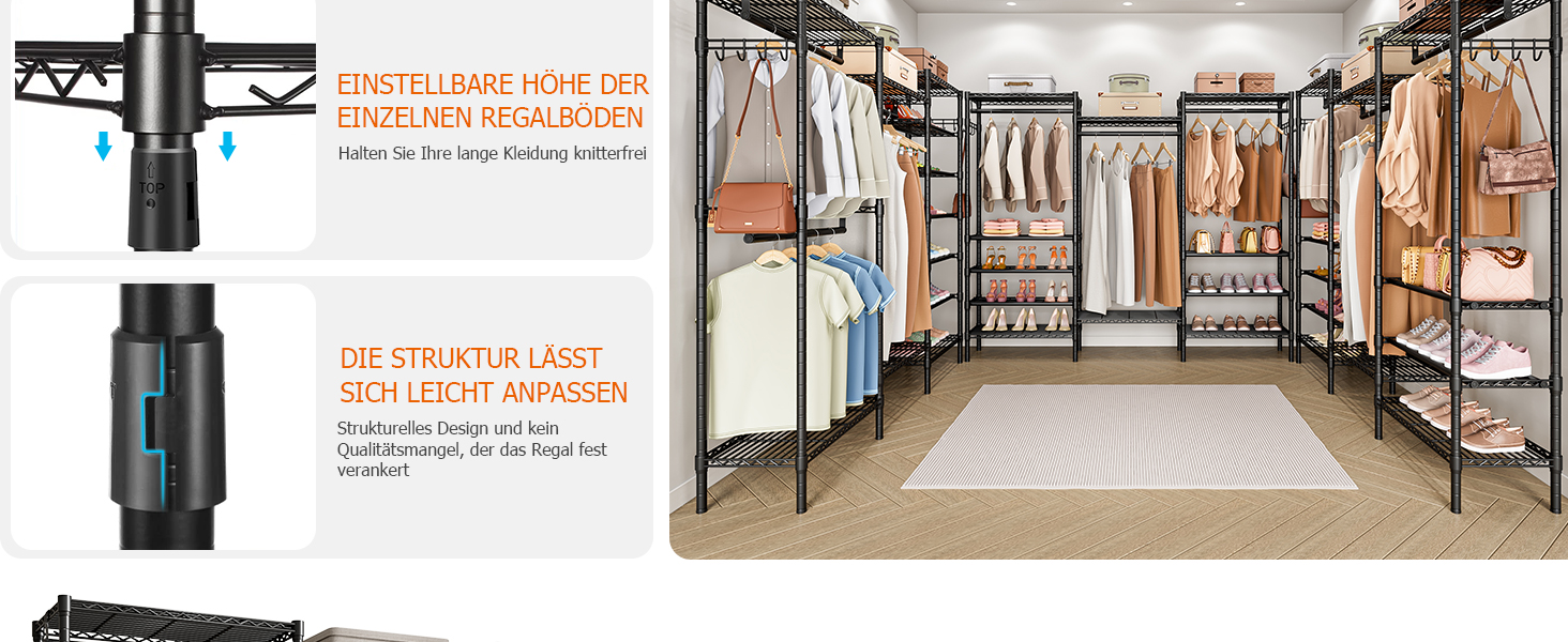 Стійка для одягу KZOBYD з полицями та гачками, чорна