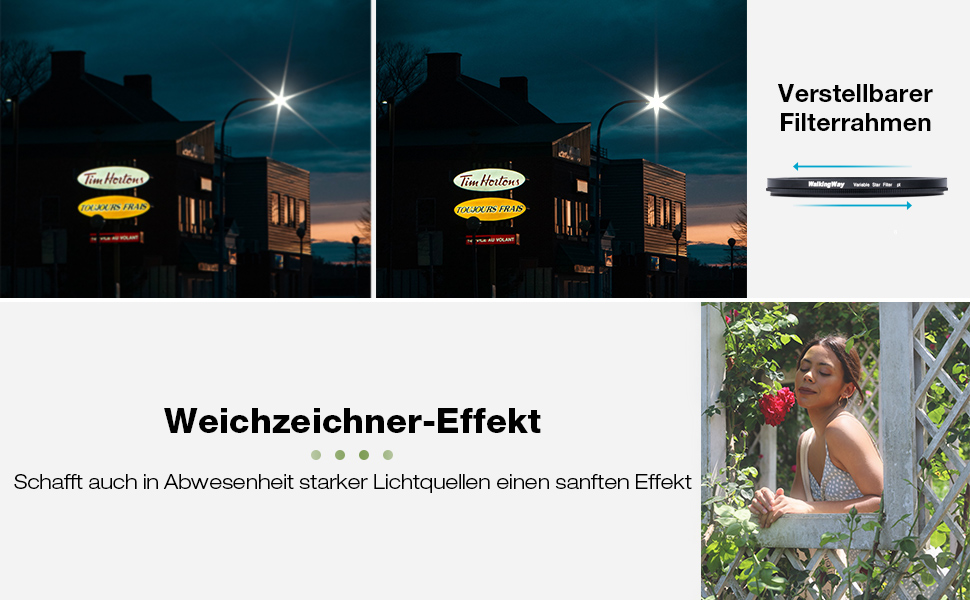 Зоряний фільтр 6-пелюстковий, 77 мм, регульований, зірка, оптичне скло, для фотографії