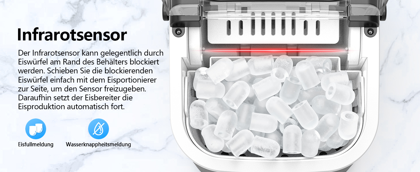 Машина для приготування льоду Eiswürfelmaschine Klein: портативна, 12 кг/24 год, 8 кубиків за 6 хв, 2 розміри, самоочищення для дому, кухні, кемпінгу, вечірки, RV