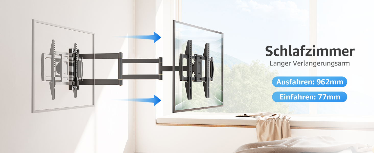 Кріплення для телевізора MOUNTUP 962mm з подовженою ручкою для телевізорів 42-75 дюймів (до 45 кг), поворотне та нахильне, VESA 600x400mm, EU0047-L