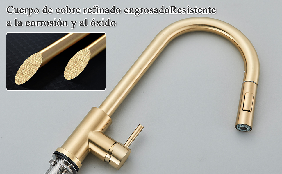 Знімна кухонна змішувач з 2 функціями, золото, 360° поворот, для кухонної мийки, однорідний змішувач, холодна та тепла вода, золотий матовий