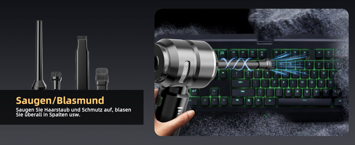 Портативний бездротовий пилосос NVKHG з акумулятором, 26000Pa, 3 швидкості, безщітковий двигун, для дому, авто, офісу, видалення шерсті тварин, срібний