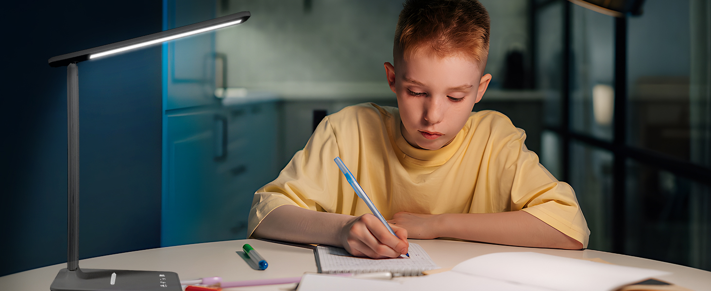 LED лампа настільна диммерна з USB, 5 кольорів та 5 рівнів яскравості, торчкова панель для читання, дитяча, для спальні, офісу, чорна