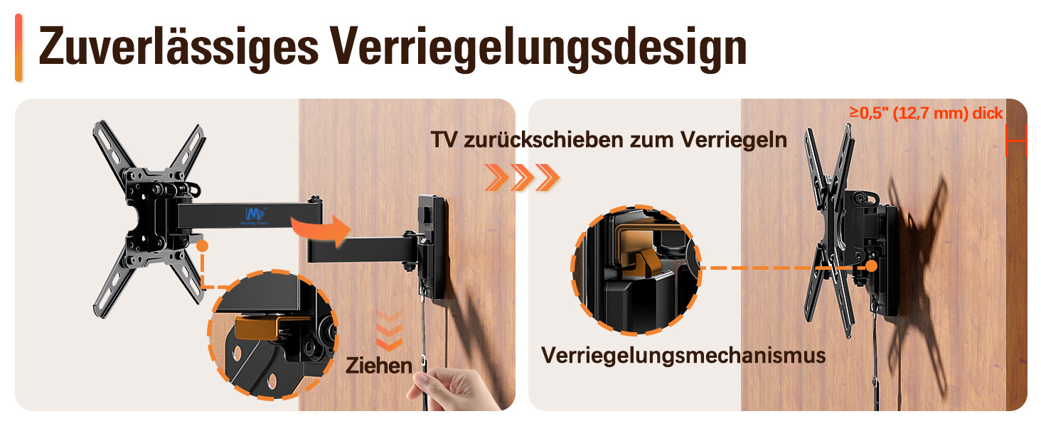 Кріплення для телевізора у RV/Автобусі Mounting Dream MD2212: для телевізорів 13-43 дюймів, до 10 кг, з замком