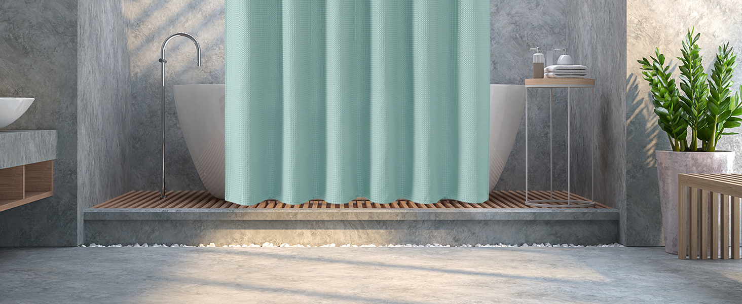 Завіса для душу з тканини вафельного плетіння FY&XZH з гачками, важка, водонепроникна, з покриттям TPU, стиль готелю з сітчастим віконцем, 2 гачки, стійкі до корозії (Зелений, 83 x 83 см)