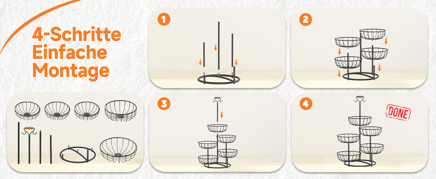 Багатоярусна підставка для фруктів PouHenier.jh – 5 ярусів, чорний колір, з тримачем для бананів. Металева підставка для фруктів та овочів, органайзер для кухні