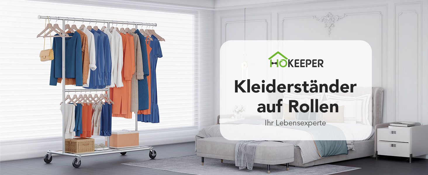 Стійка для одягу на колесах HOKEEPER, подвійна, вантажопідйомність до 283 кг