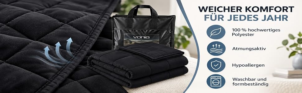 Обважнююча ковдра Vonia для дорослих, 9 кг, 150x200 см, поліестер, чорна