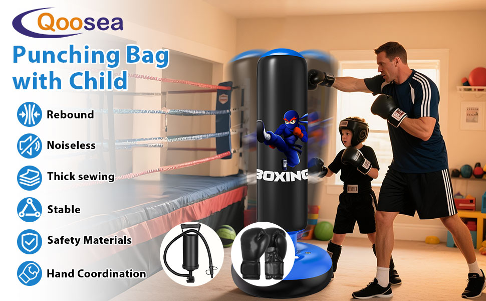 Дитячий боксерський мішок Qoosea 160см з рукавичками та насосом, для карате, кікбоксингу, тхеквондо (3-12 років)