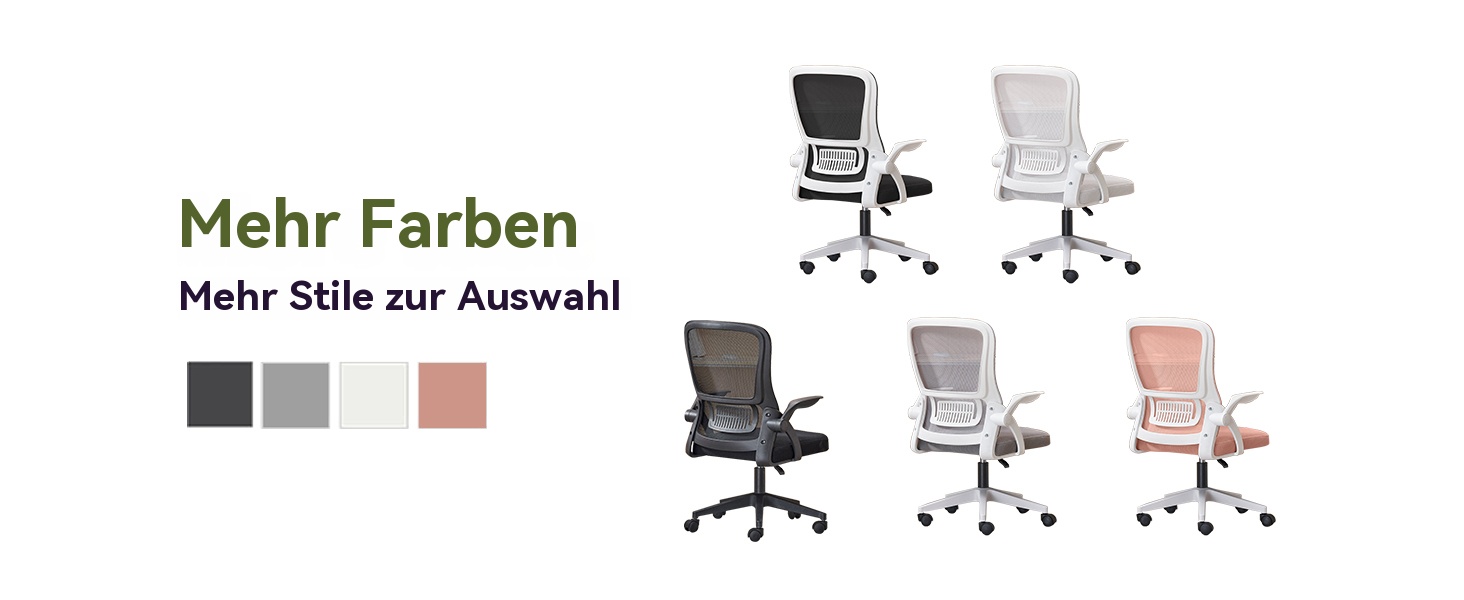 Ергономічне крісло для офісу з підйомними підлокітниками та підтримкою попереку, сітчаста спинка для комп'ютера - Homeoffice (Чорний та Білий), середній розмір