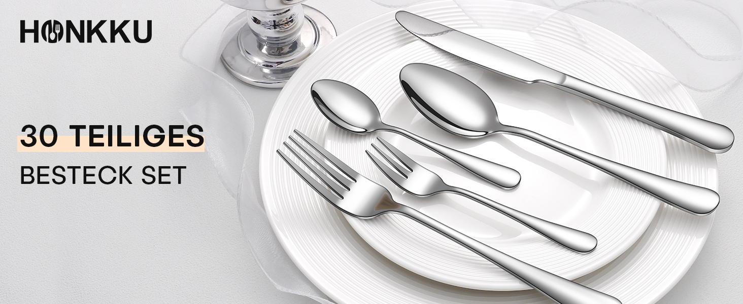 Набір столових приборів на 6 осіб, 30 предметів: виделки, ложки, ножі, нержавіюча сталь, дзеркальне полірування, для посудомийної машини