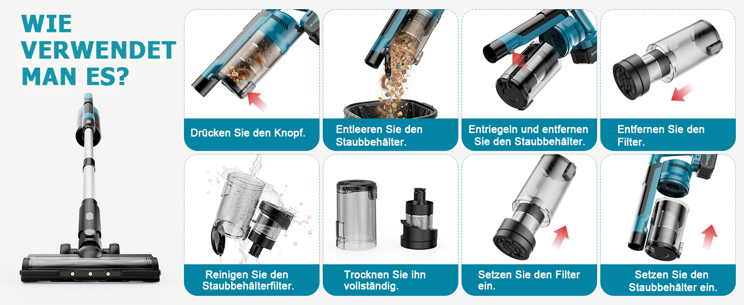 Бездротовий акумуляторний пилосос 700W з 2 акумуляторами 4.0 Ah, LED-дисплеєм, щіткою проти ковтунів, об'ємом 2L, синього кольору. Підходить для килимів, шерсті тварин та твердих підлог.