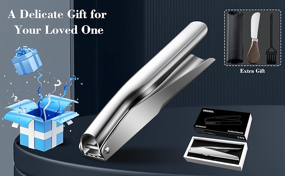 Прес для часнику та імбиру з нержавіючої сталі 18/8, велика чаша, не потребує очищення, стійкий до миття в посудомийній машині, гарантія 5 років