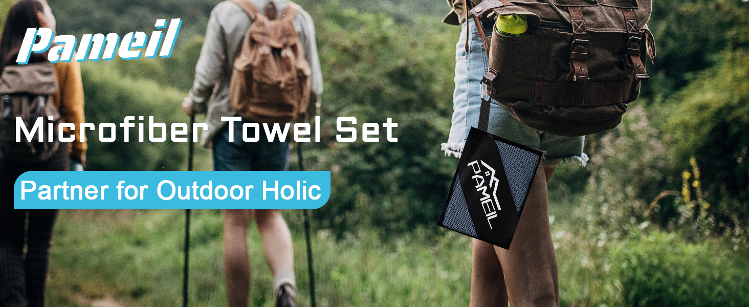 Набір рушників з мікрофібри Pameil (3 шт.): великий (160x80 см) + 2 маленькі (80x40 см), швидковисихаючі, для подорожей, фітнесу, сауни, блакитні