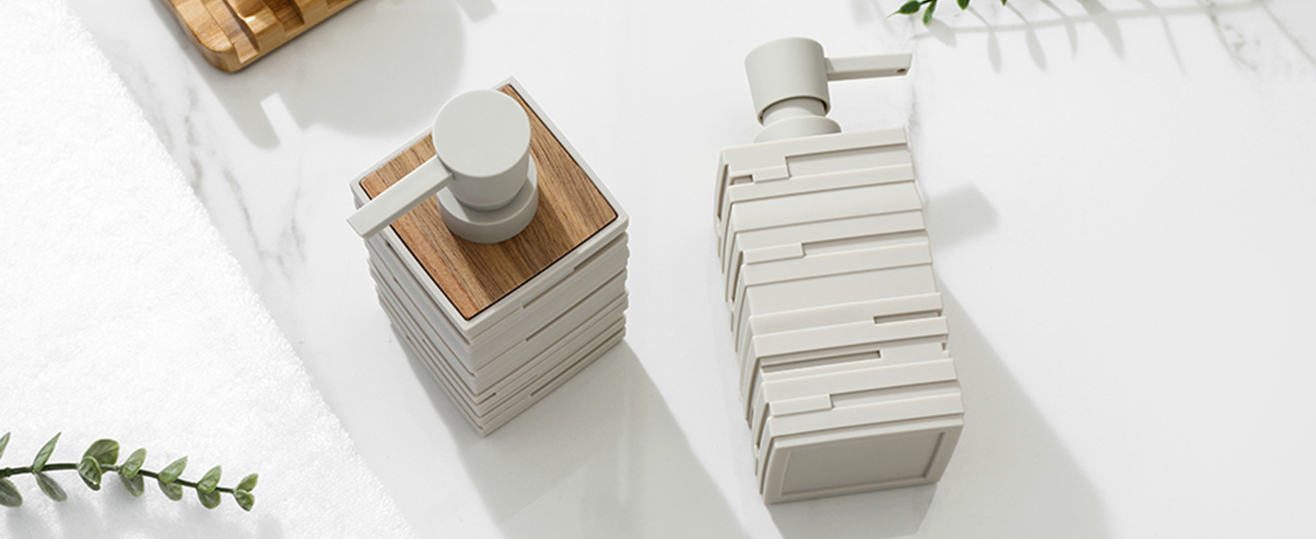 Диспенсер для мила дерев'яний, дозатор для мийного засобу на стільницю для кухні, стильний дозатор для мила в ванну кімнату з помповим механізмом (Бежевий)