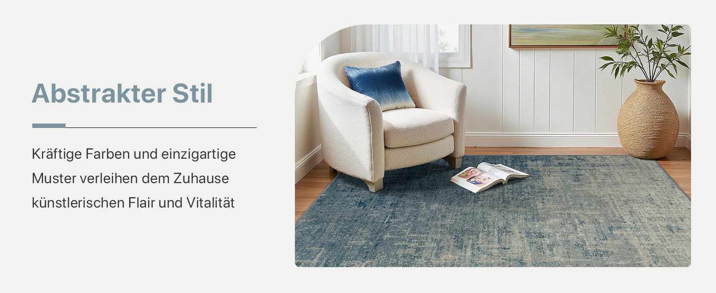 BEIMO Килим для вітальні, абстрактний дизайн, короткий ворс, 120x170 см, блакитний градієнт, для спальні, ванної, їдальні, коридору, антиковзаючі, легко миється