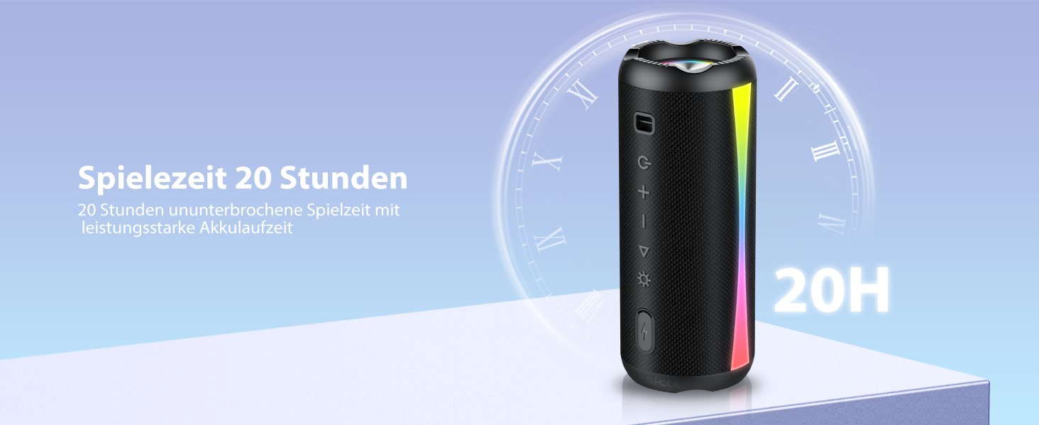 Bluetooth колонка з RGB підсвіткою, IP7 водонепроникна, 20 год автономії, потужний бас - Black
