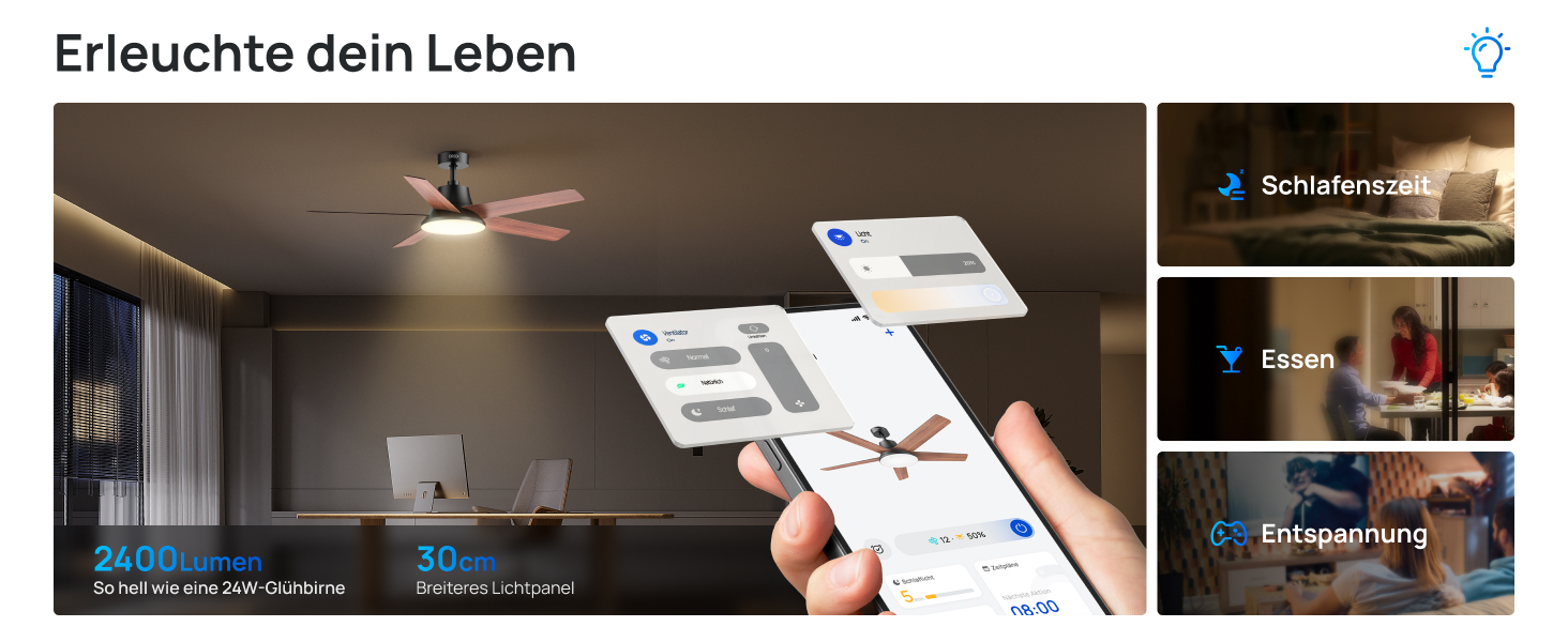 Дрео Смарт стельовий вентилятор з підсвічуванням, 132 см, 12 швидкостей, 3 режими, регульоване LED-підсвічування, тихий DC-двигун, 12H таймер, керування пультом/APP/Alexa, для приміщень (Чорний)