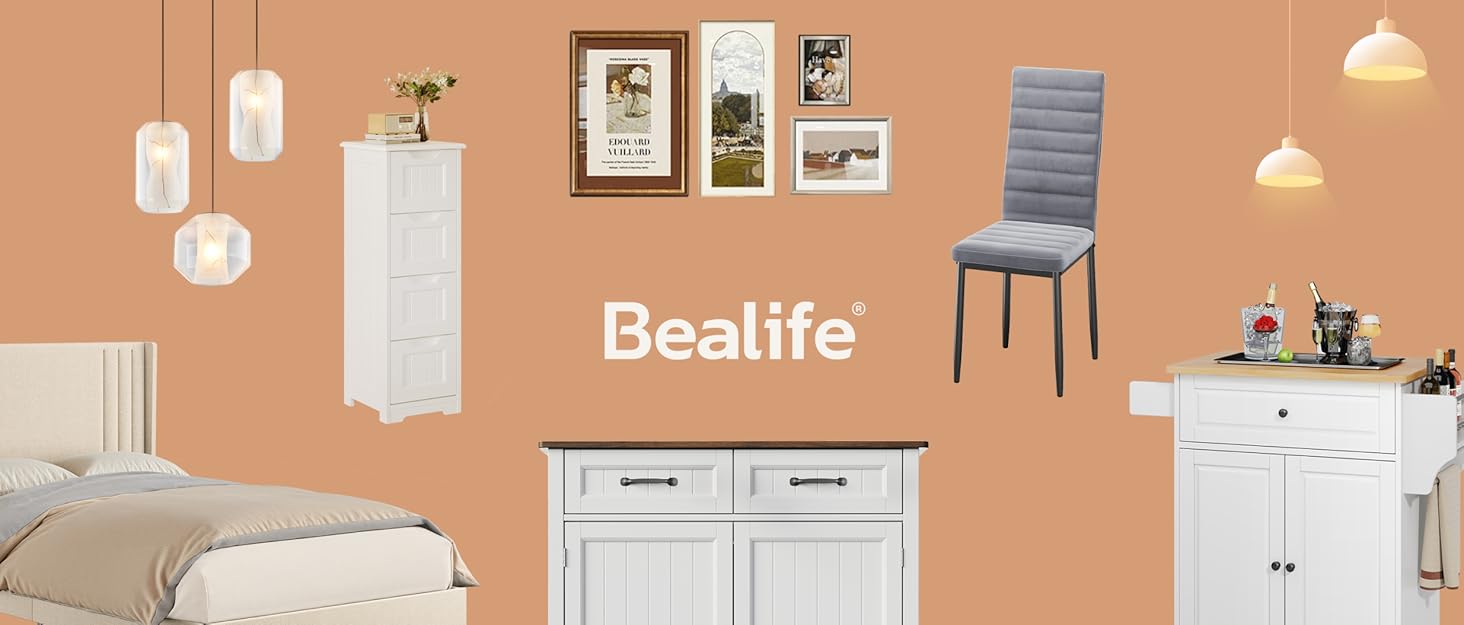 Bealife Bathroom Cabinet, Narrow Vanity Storage Cabinet with 4 Drawers, Cupboard Door, Adjustable Partition, Suitable for Bathroom, Living Room, Kitchen, Hallway