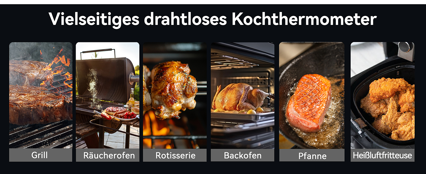 Бездротовий термометр для м'яса BFOUR з 2 зондами, Bluetooth, LCD-дисплей, керування через додаток, цифровий термометр для приготування на грилі, в духовці, диморі, BF-40 PRO чорний