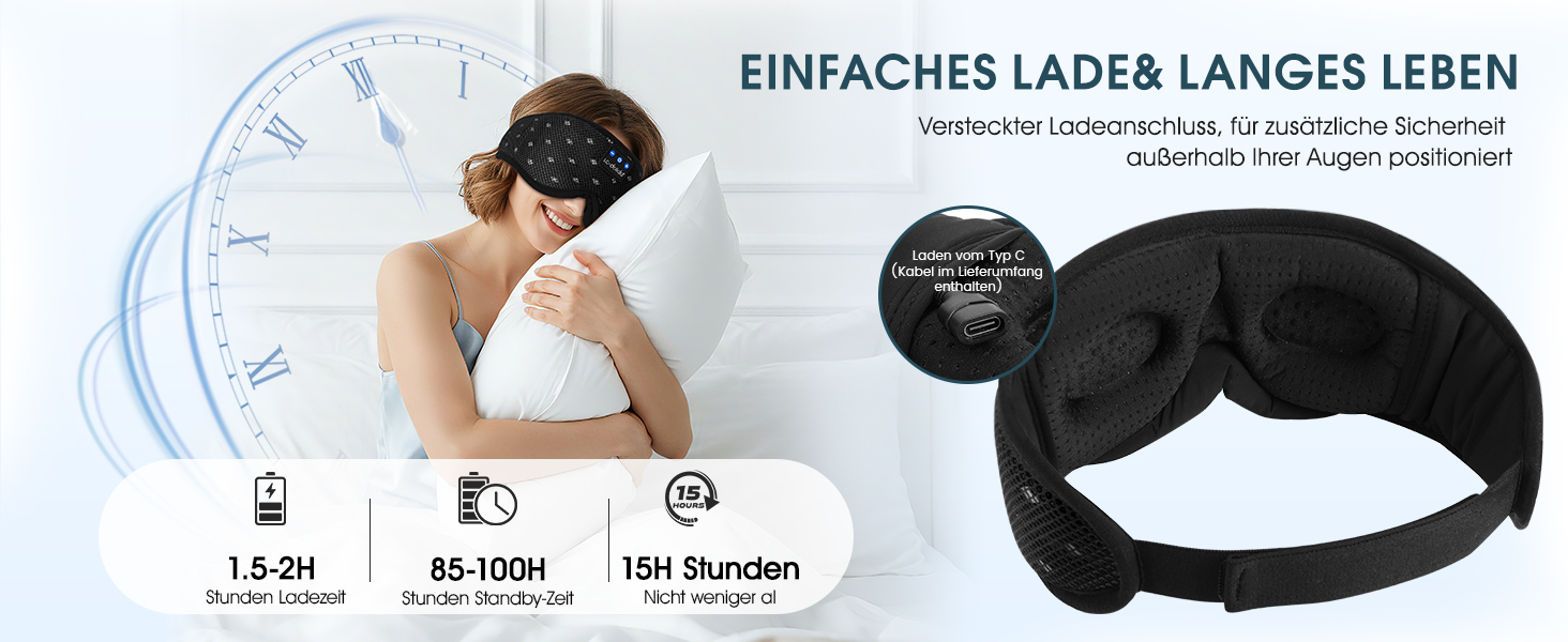 Маска для сну з навушниками Bluetooth 5.4 Dolida, 3D комфорт, чорна - для сну, подорожей, йоги, медитації