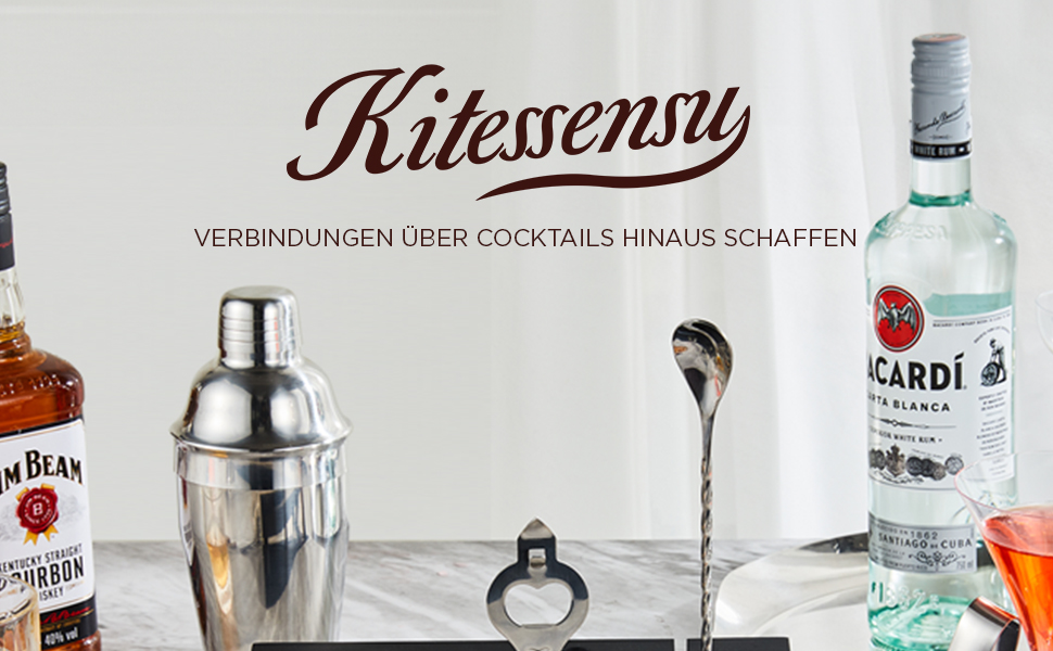 Набір бармена KITESSENSU 6 предметів: шейкер, мірні склянки, сито, щипці, відкривачка – сріблястий барний аксесуар для приготування коктейлів