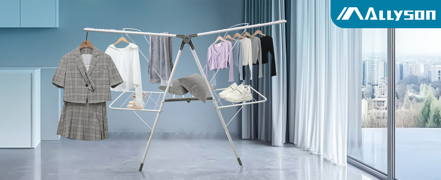 Розкладна сушарка для білизни Allyson, двоярусна, регульована по висоті, складна, вологостійка, з нержавіючої сталі, 20 метрів сушильної поверхні для дому та вулиці
