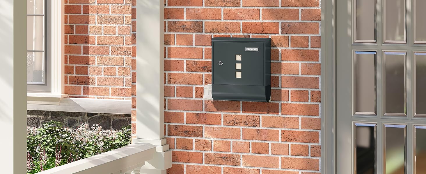 Поштовий ящик WOLTU з газетницею та вікном для імені, замиканий, 2 ключі, антрацит, 30.5x33.5x9 см