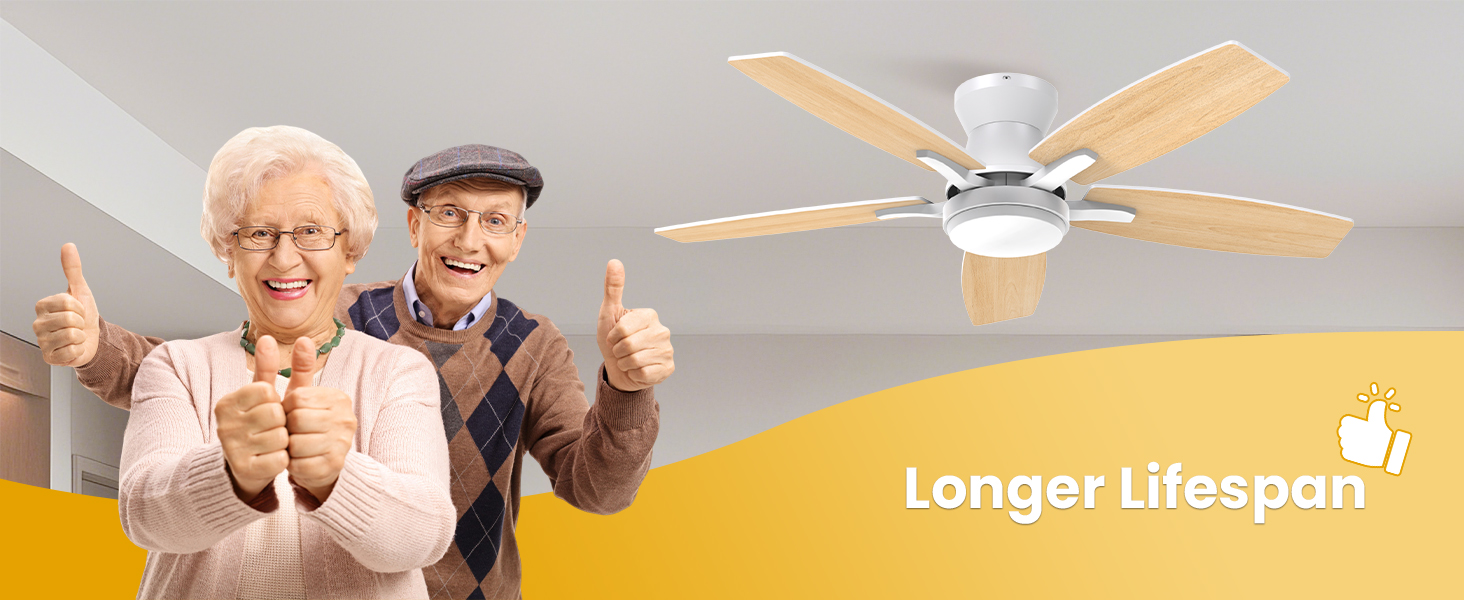 106 см стельовий вентилятор з підсвічуванням та двосторонніми лопатями, тихий вентилятор з LED-лампою та пультом дистанційного керування для спальні/вітальні, DC мотор, колір - світле дерево