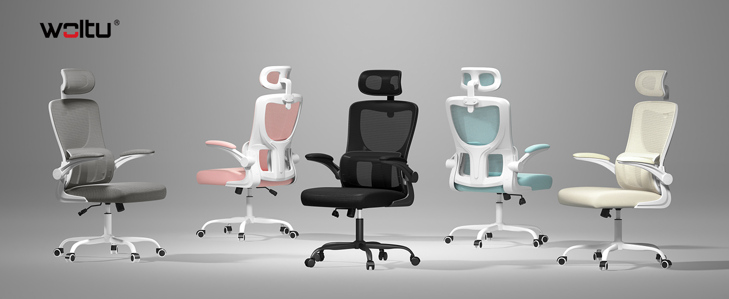 Офісний стіл Woltu: ергономічний крісло з регульованою підголівником, обертовими підлокітниками та підтримкою попереку. Крісло для офісу, витримує до 150 кг, чорний