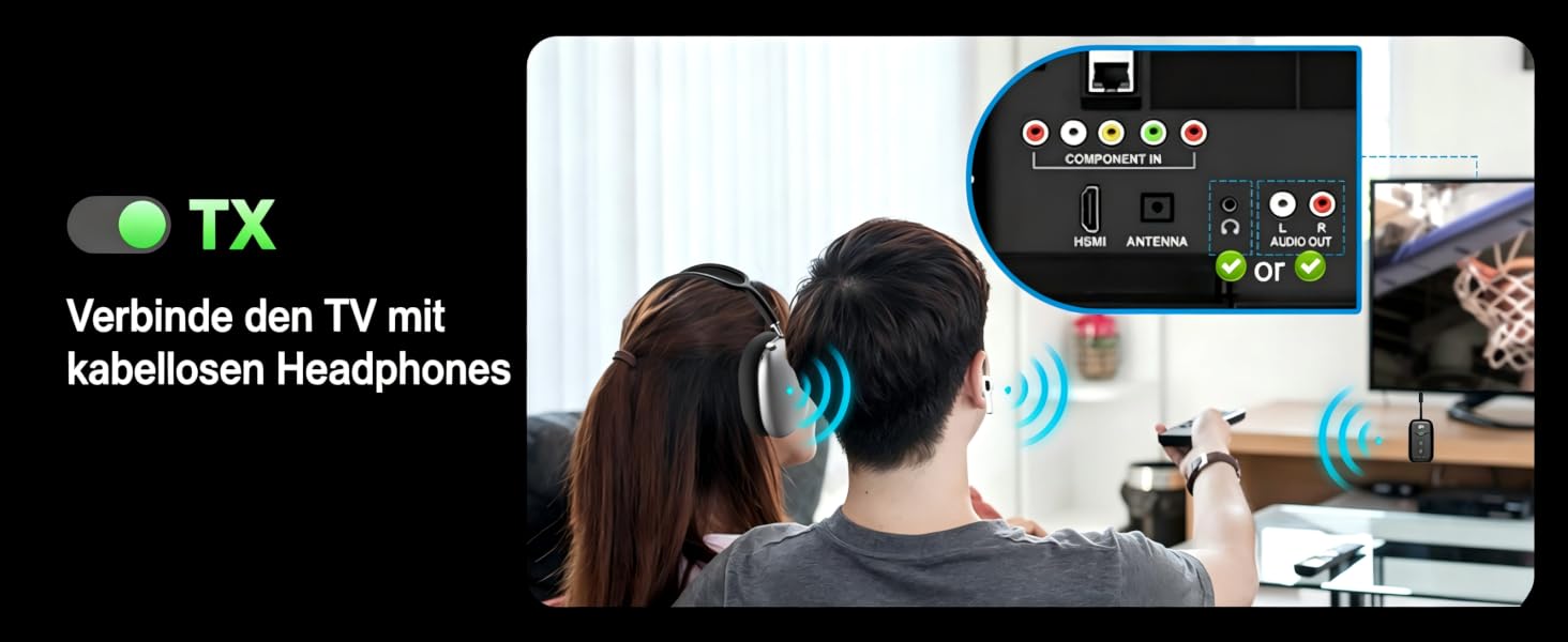 Bluetooth-адаптер 2-в-1 для літака (трансмітер та ресивер) з підтримкою aptX, роз'єм 3.5 мм Jack, версія 5.4, чорний