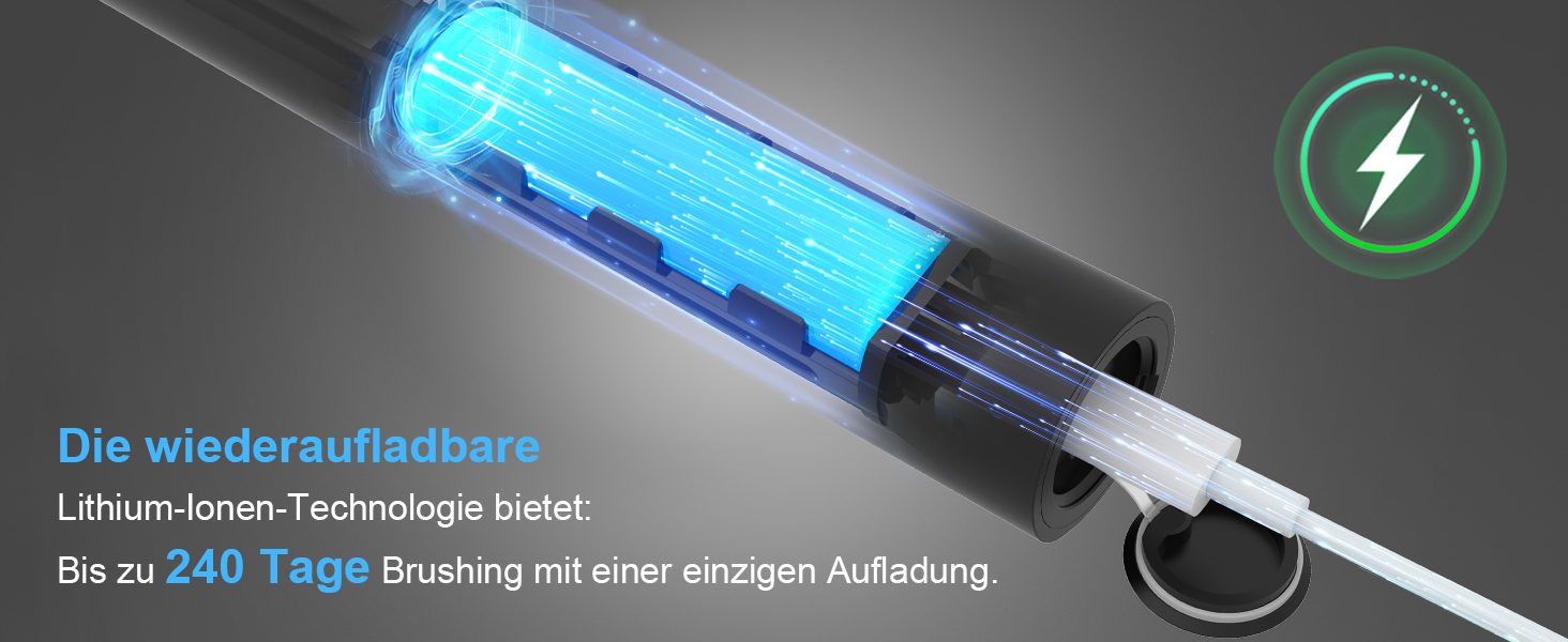 Електрична зубна щітка для дорослих з акумулятором 240 днів, 8 насадок, 3 режими, таймер 2 хв, IPX7 водонепроникна, чорна
