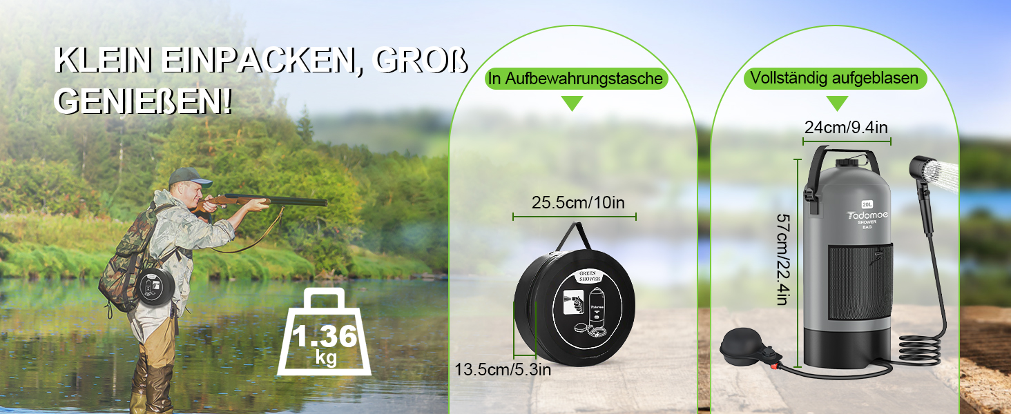 Сонячний душ для кемпінгу на 20 літрів з насосом, сумка та душ для відпочинку, подорожей та туризму (сірий)