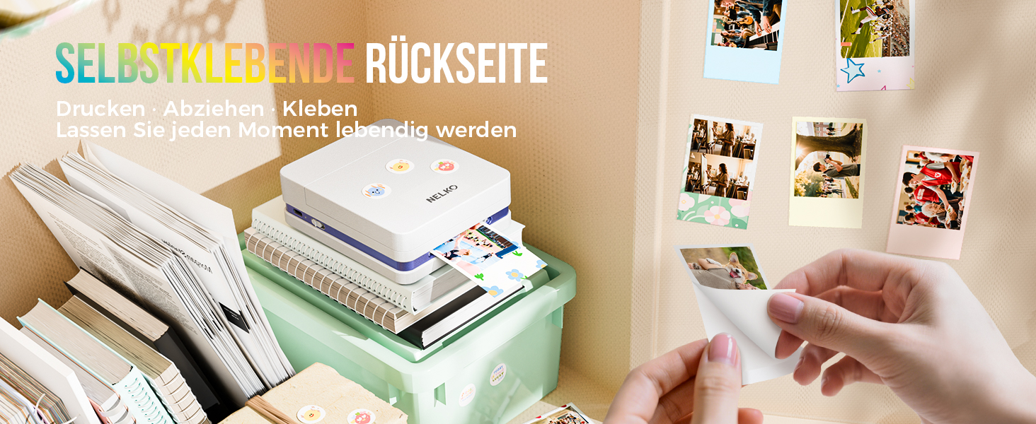 Портативний міні-принтер Nelko PP01 для фотографій з телефону (iOS & Android), 20 папірців, наклейки, білий