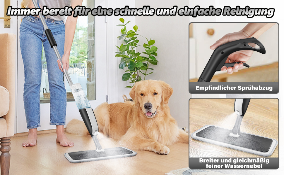 Швабра з розпилювачем MANGOTIME: мокрою шваброю для миття підлоги з баком та 4 накладками. Підходить для більшості типів підлоги. Чорний колір.