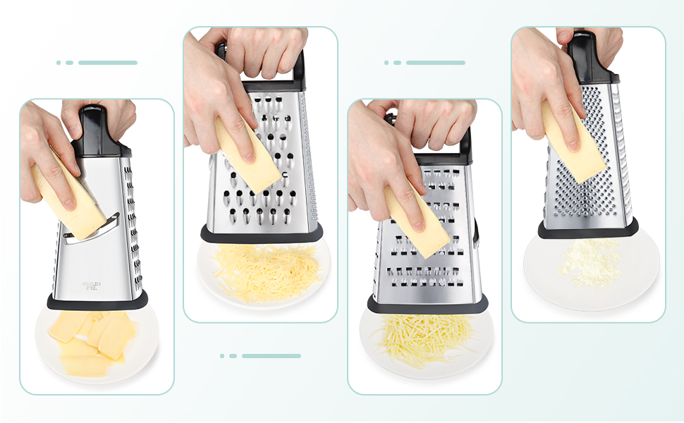 Трока для сиру та овочів з нержавіючої сталі, 4 сторони, чорна