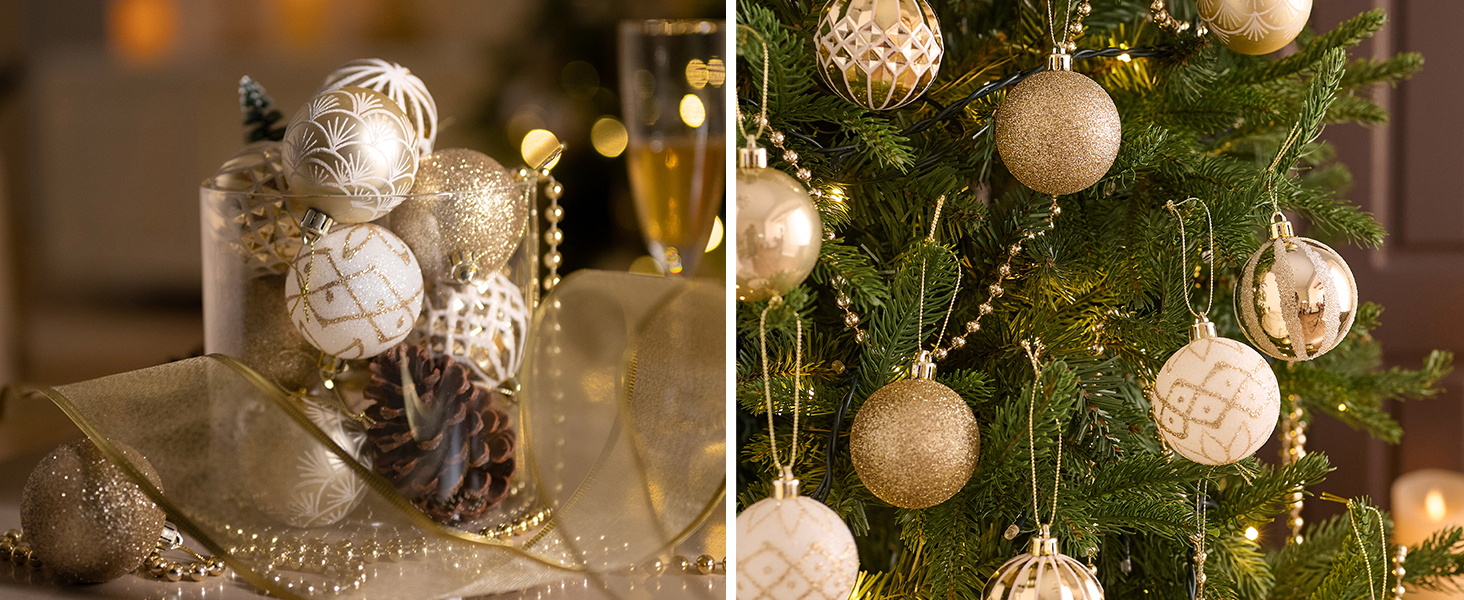 Елегантні новорічні кулі Valery Madelyn 30 шт., 5 см, біло-золоті, пластикові, з підвісками для прикраси ялинки та декору