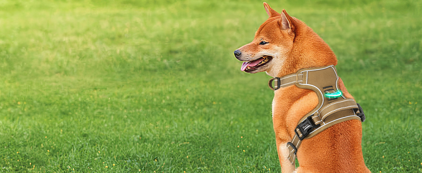 Шлейка для собак HEELE з регулюванням натягу, світловідбиваюча, для середніх собак, з м'якою ручкою, 1 пряжка, легко одягається, коричнева, розмір M, обхват грудей 38-71 см, Uni-Khaki
