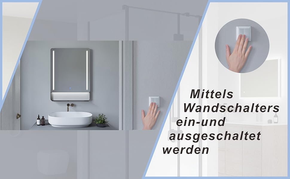 Дзеркало для ванної кімнати AQUABATOS 50x70 см LED з підсвічуванням, сенсорне керування, холодний білий (6400K), IP44, CE, енергозберігаюче