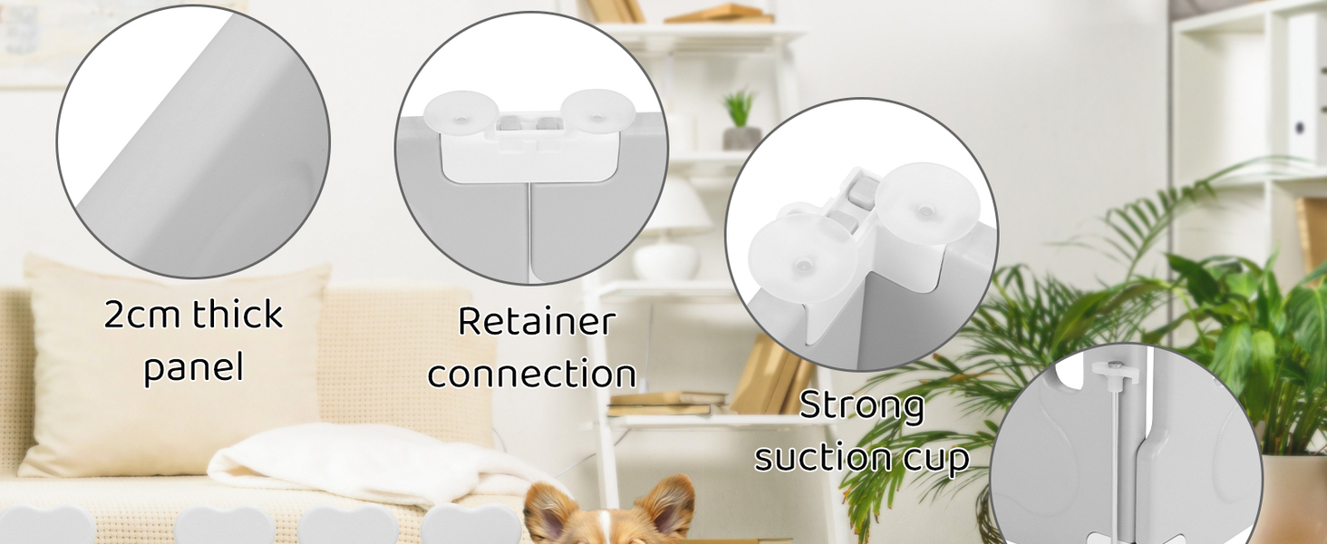 Забіг для цуценят MAMIZO 60 см, вольєр для собак з 7+1 пластикових панелей, сірий. Забіг для собак вдома та на вулиці, з тор, включаючи присоски та ґрунтові анкери.