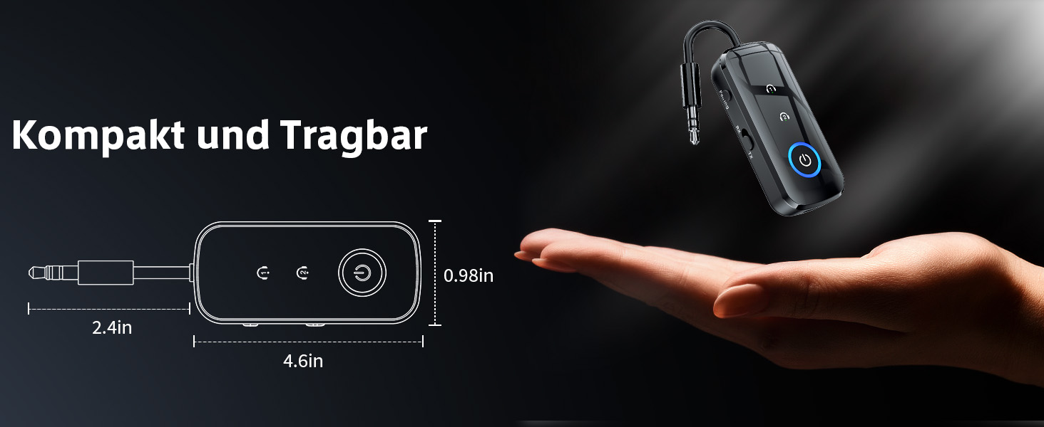 Bluetooth адаптер-ресивер 2-в-1 SONRU (передавач та приймач) з роз'ємом 3.5 мм Jack, для літака та автомобіля, чорний
