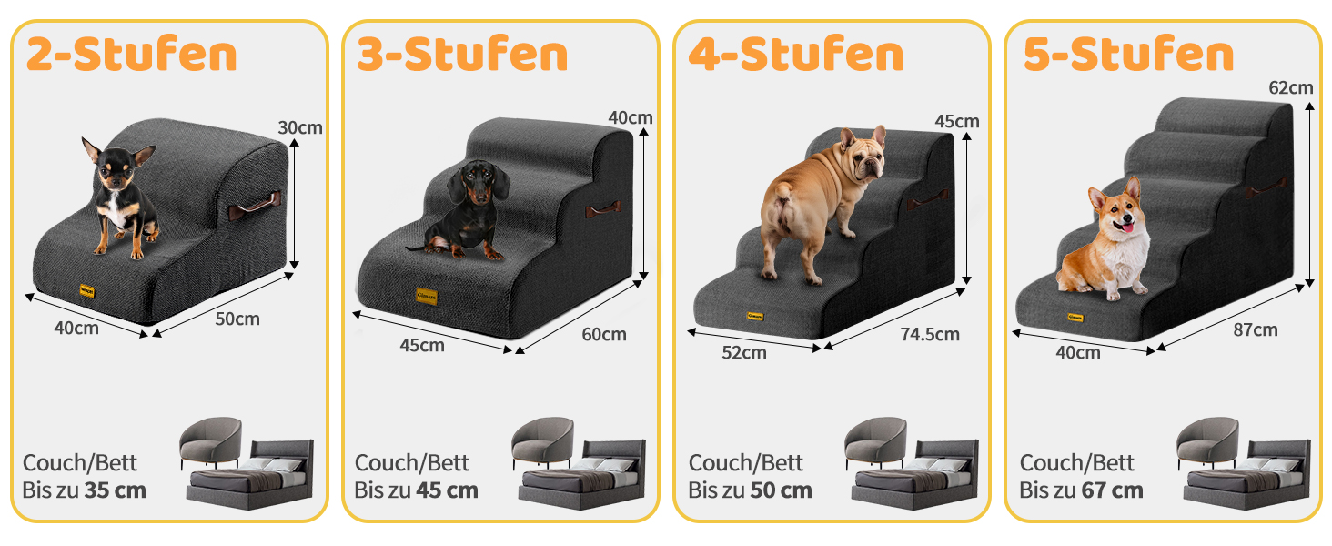 Сходинки для собак Gimars 30D: широкі, міцні, з антиковзким покриттям, 3 сходинки, 40 см, знімний чохол, чорний