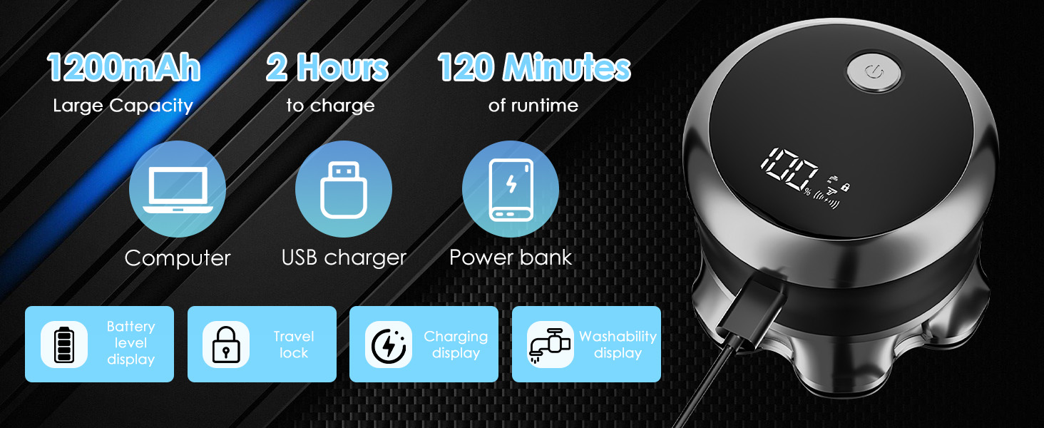 Електрична бритва Glatzen для чоловіків з плаваючою головкою, LED-дисплеєм, 2 режимами, Type-C зарядкою, водонепроникна, чорна